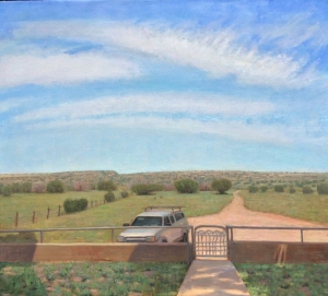 John Beerman, 'View from Cottage with Grey Truck, NM', 2015, oil on linen, 32 x 36 inches